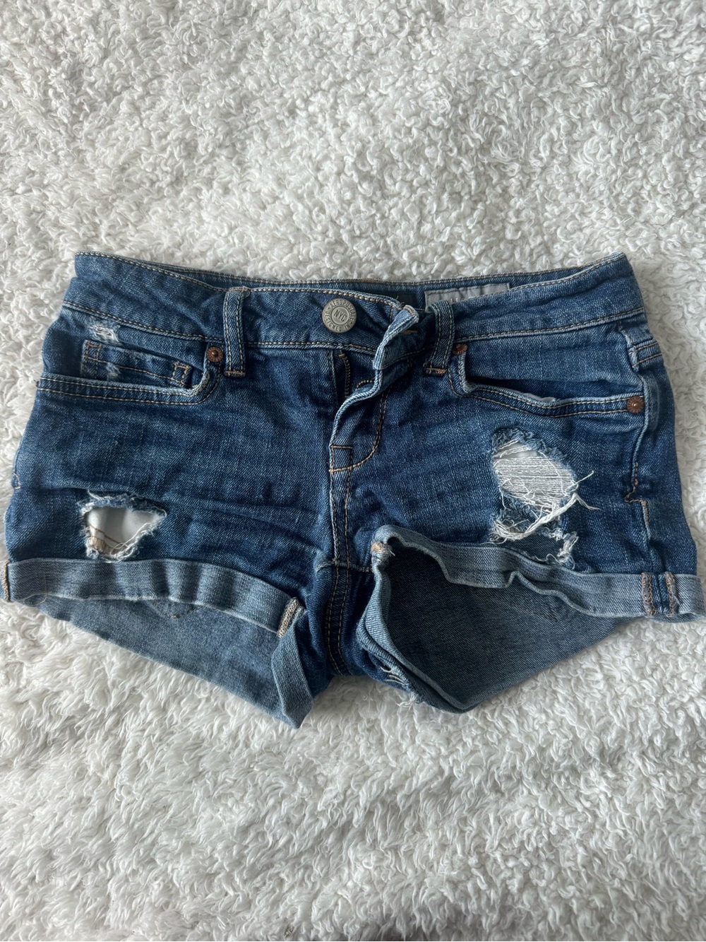Aeropostale Dark Blue Distressed Denim Jean Shorts
